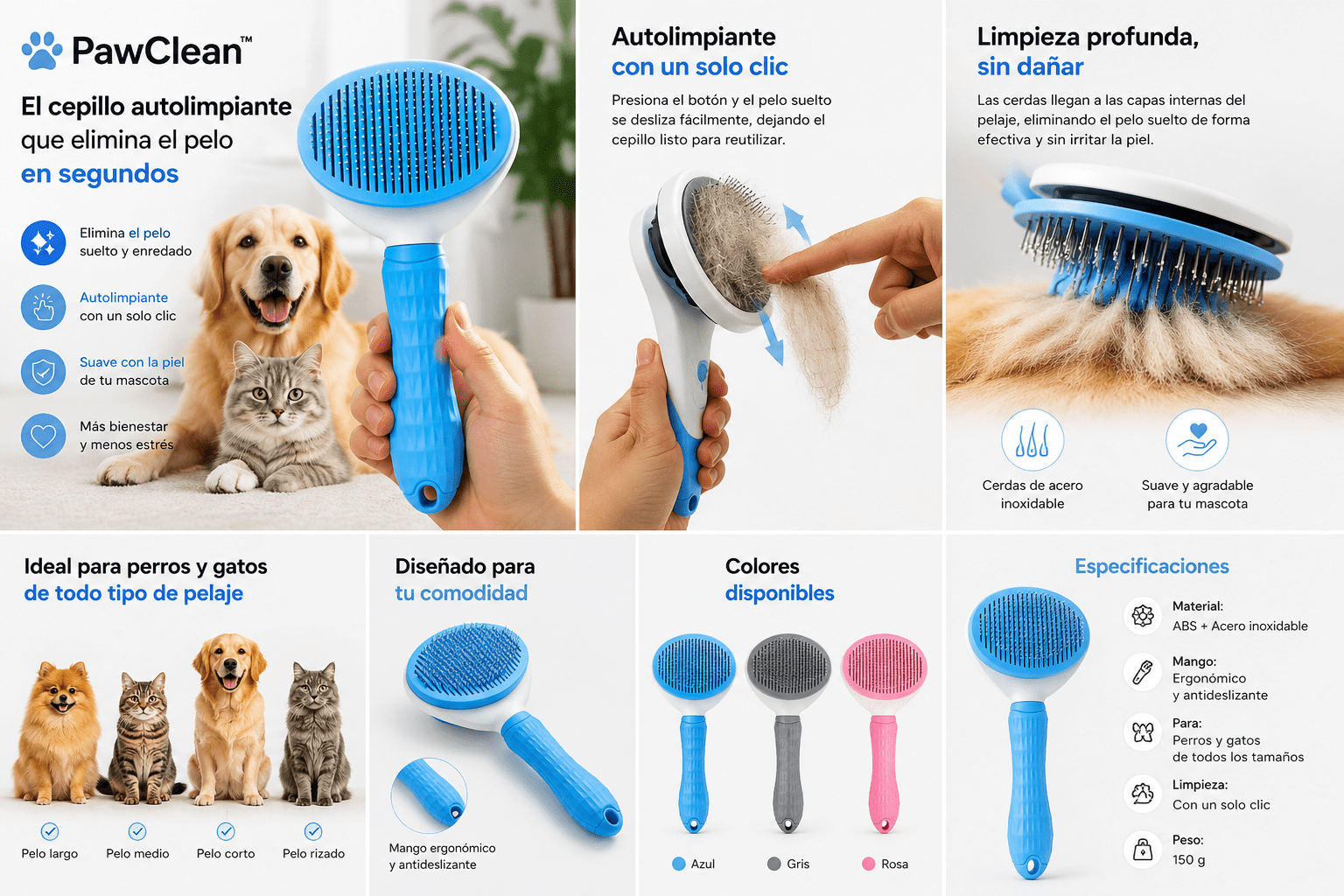 Cepillo Autolimpiante PawClean para Perros y Gatos - Pawclean